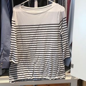 White and black striped 3/4 length tee